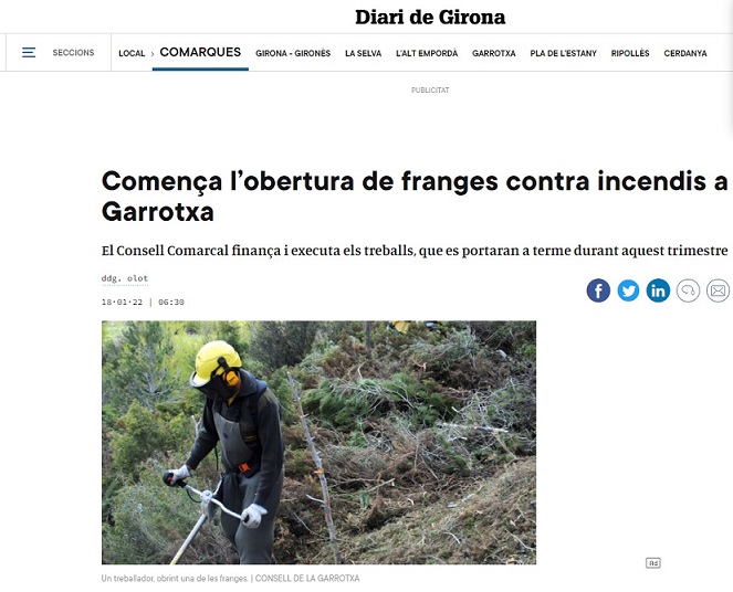 COMENÇA L'OBERTURA DE FRANGES CONTRA INCENDIS A LA GARROTXA